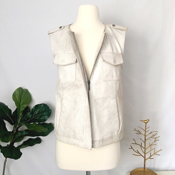 TROUVÉ Moto Vest Beige 100% Leather XS - Picture 3 of 8